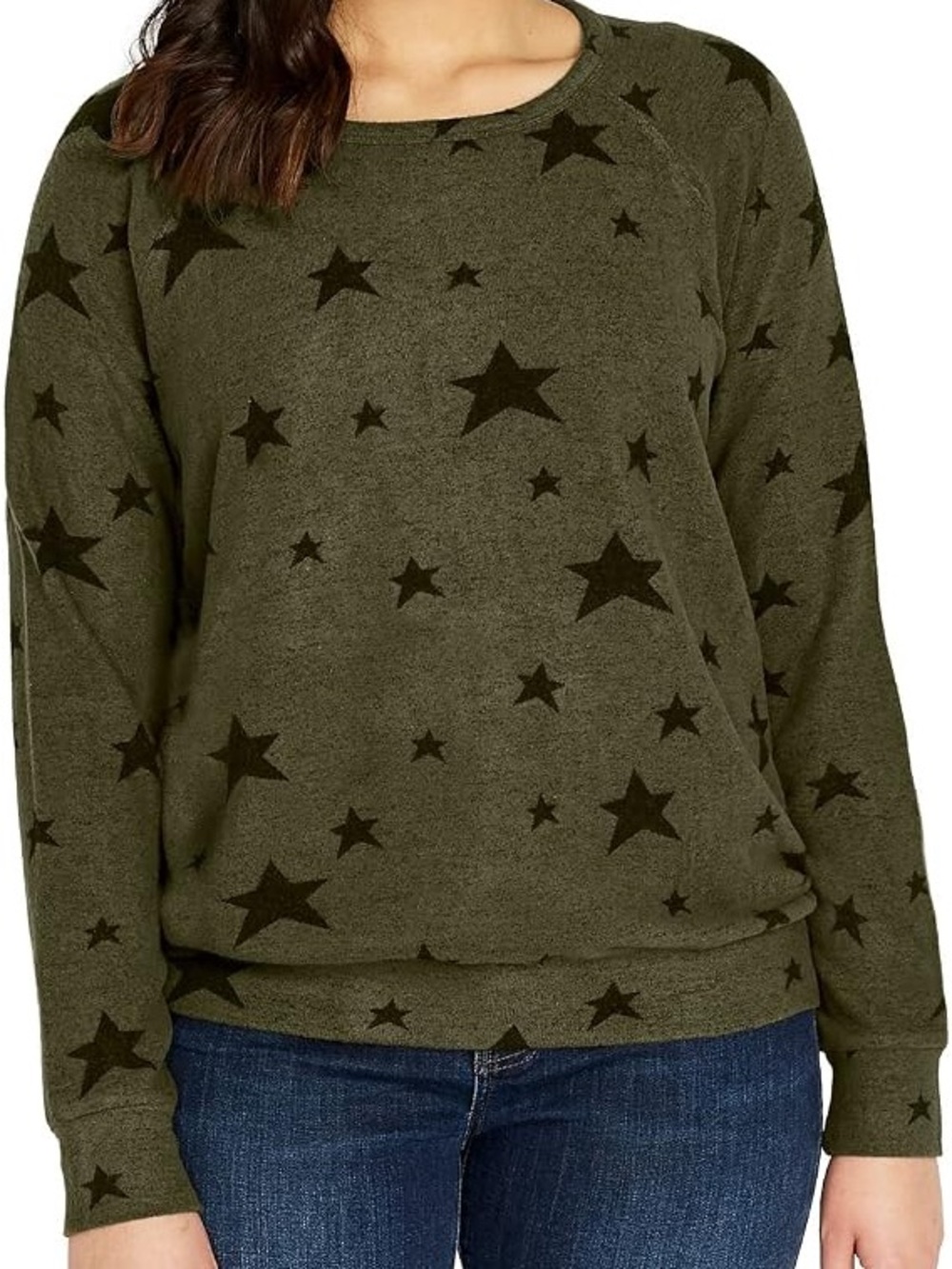 Buffalo David Bitton Olive Green Star Print Sweatshirt Size XL NWT